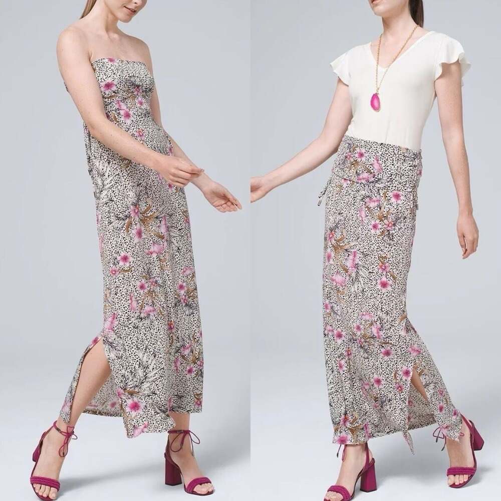 White House Black Market Convertible Maxi Dress Skirt Cheetah Animal Floral Medi